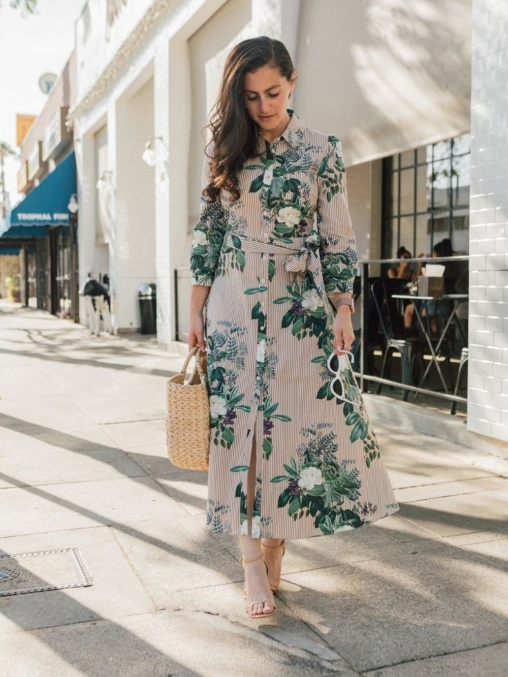 Zara Floral Print Striped Tunic Shirt Dress M